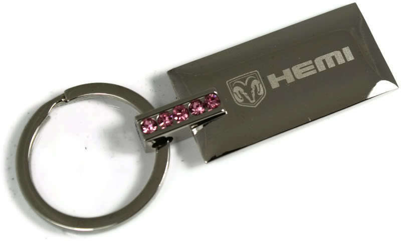 Charcoal Hemi Rectangular Pink Crystal Authentic Key Chain